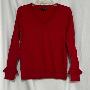 Women’s Banana Republic Bright Red V-Neck Sweater with Ruffle Cuffs size small